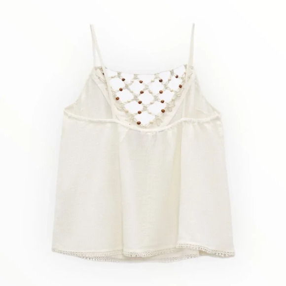 ZARA | Ecru | BEADED COTTON TOP - Picture 3 of 13